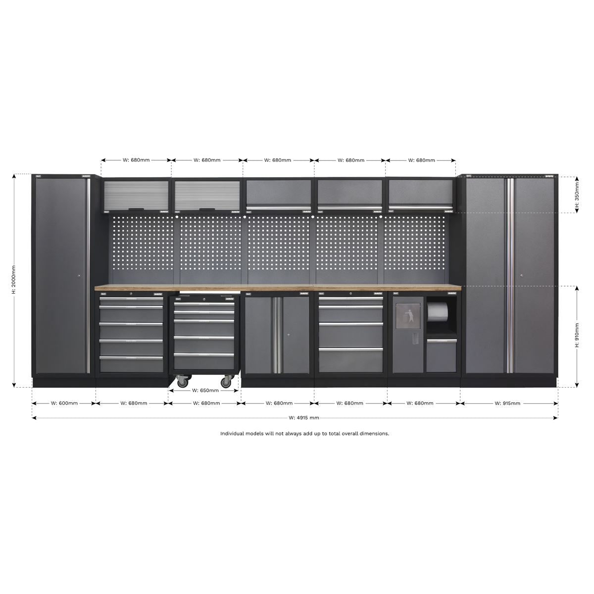 Sealey Superline PRO&reg; 4.9m Storage System - Wood Worktop APMSSTACK01W
