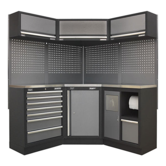 Sealey Superline PRO&reg; 1.6m Corner Storage System - Stainless Worktop APMSSTACK08SS