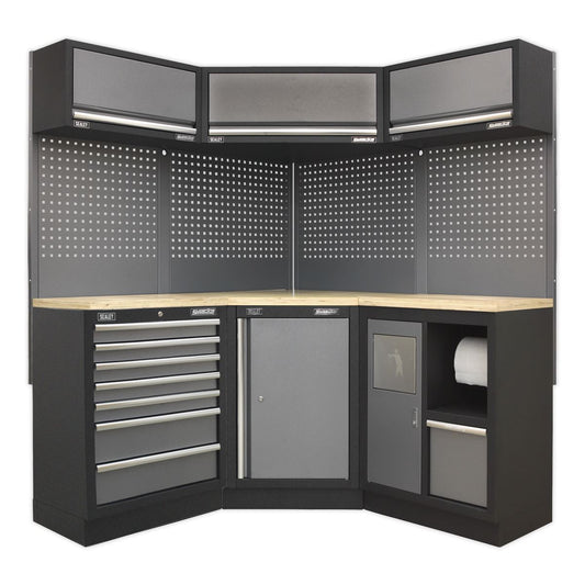 Sealey Superline PRO&reg; 1.6m Corner Storage System - Wood Worktop APMSSTACK08W