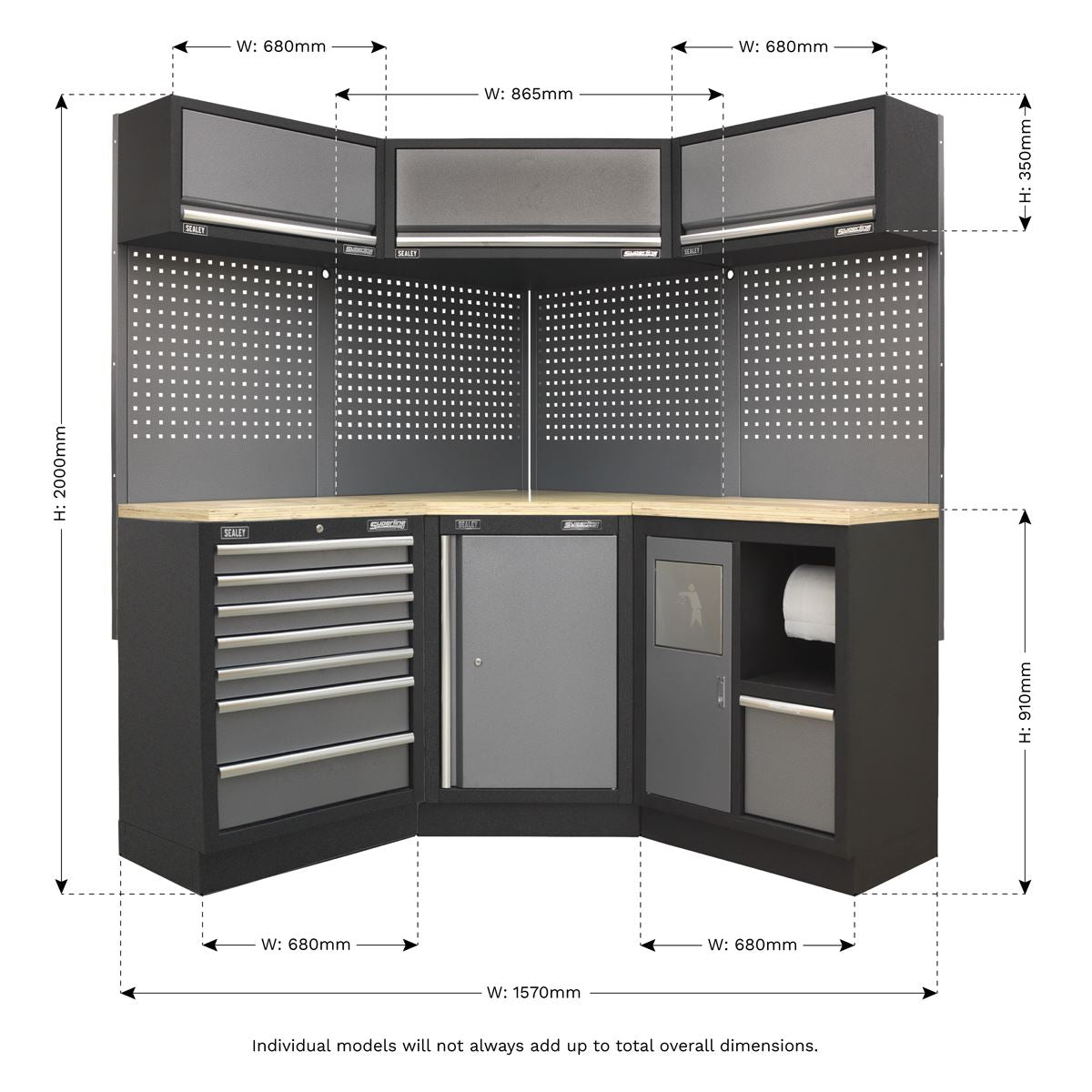 Sealey Superline PRO&reg; 1.6m Corner Storage System - Wood Worktop APMSSTACK08W