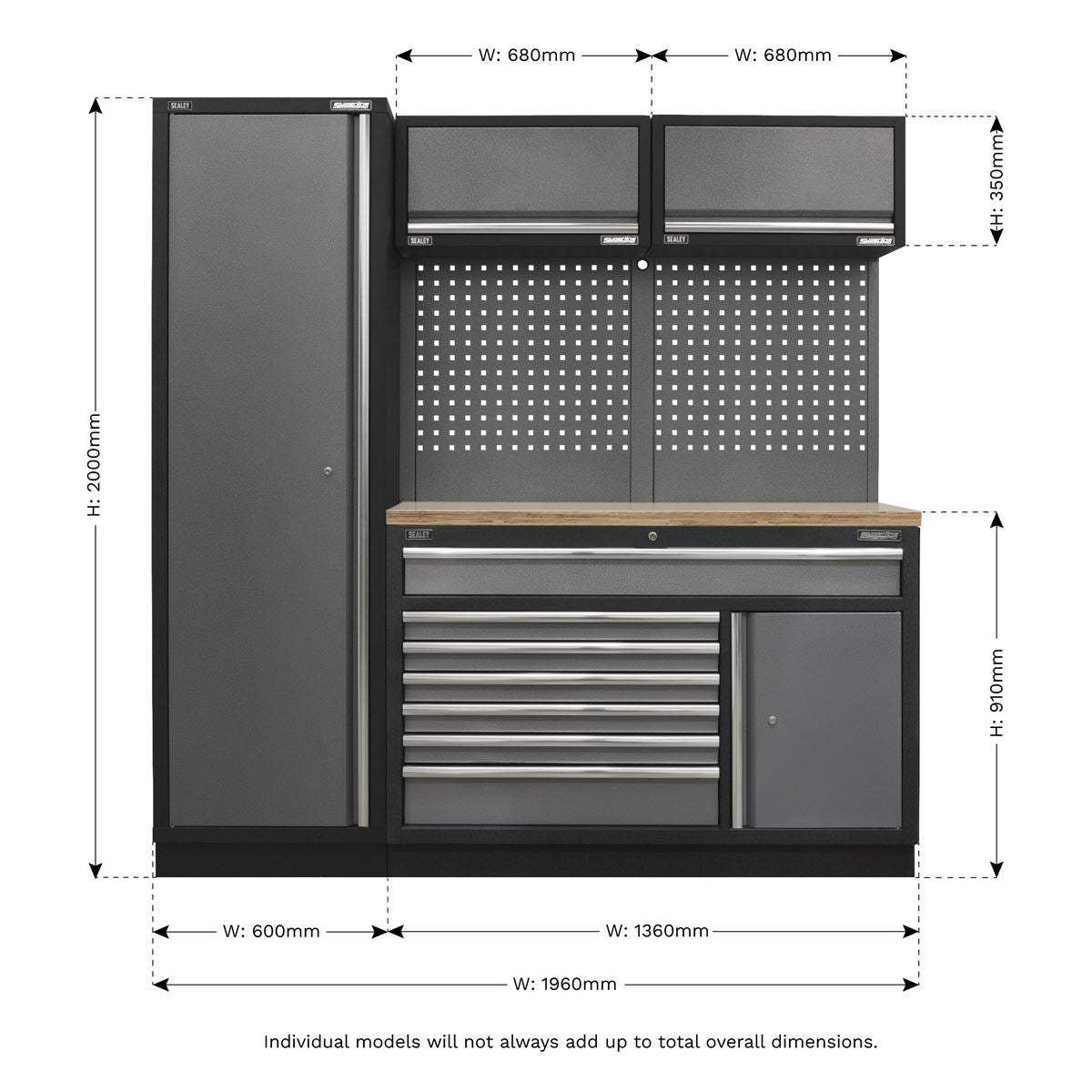 Sealey Superline PRO&reg; 1.96m Storage System - Pressed Wood Worktop APMSSTACK09W