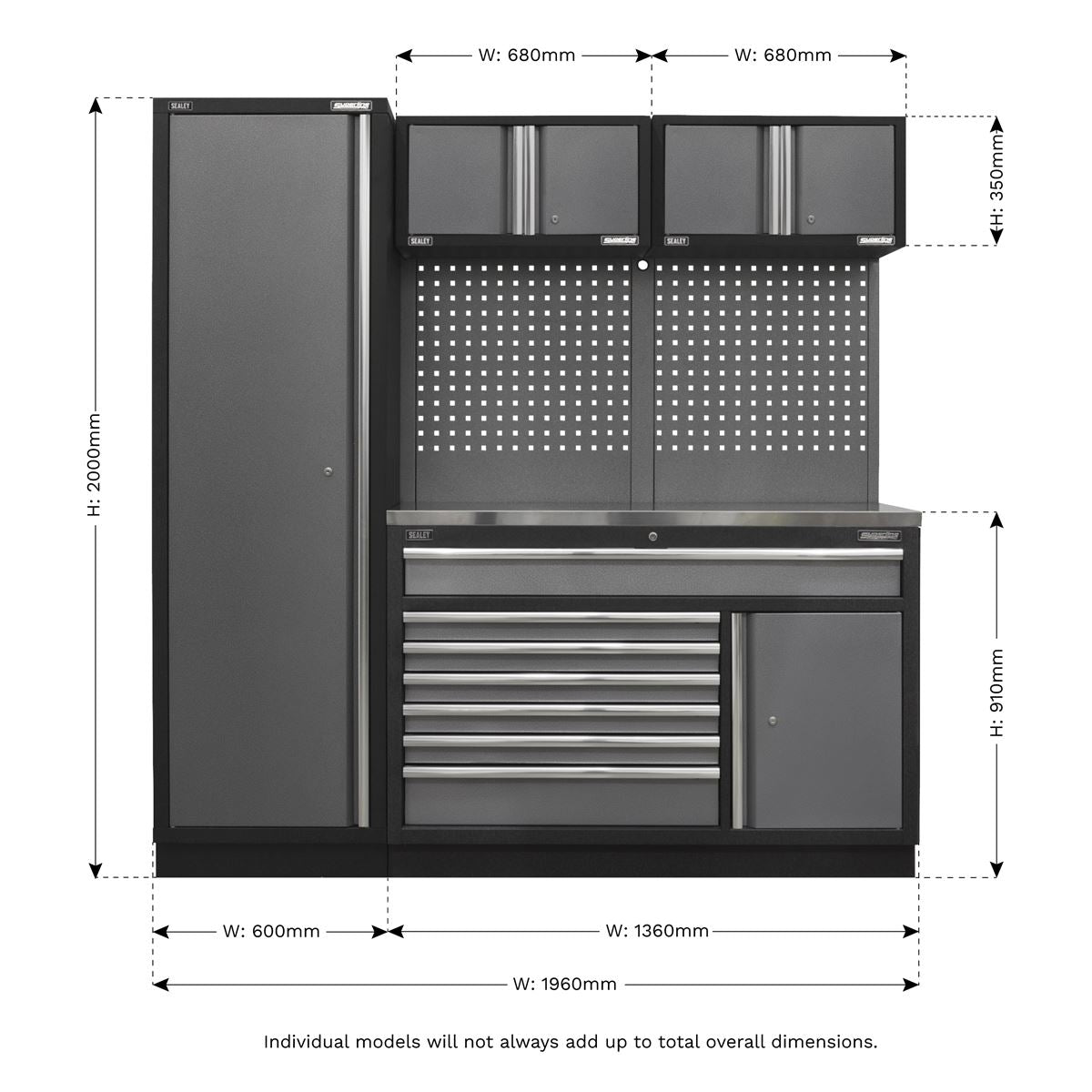 Sealey Superline PRO&reg; 1.96m Storage System - Stainless Steel Worktop APMSSTACK10SS