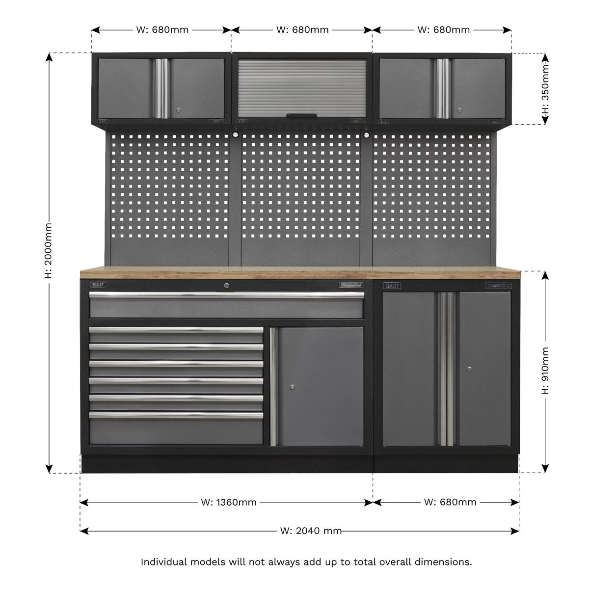 Sealey Superline PRO&reg; 2.04m Storage System - Pressed Wood Worktop APMSSTACK11W