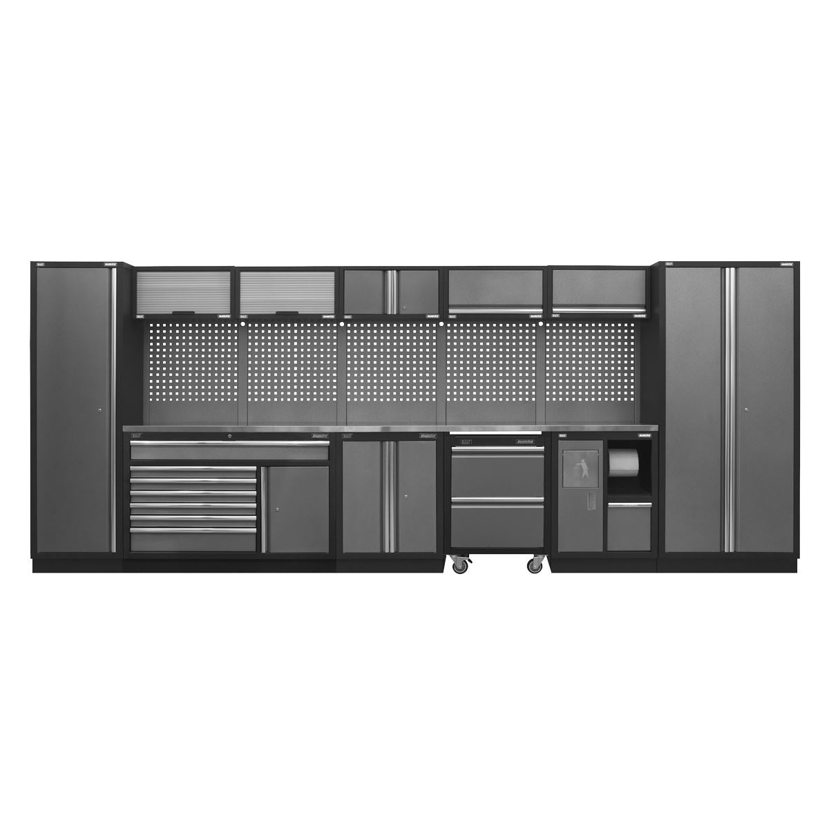 Sealey Superline PRO&reg; 4.9m Storage System - Stainless Worktop APMSSTACK15SS