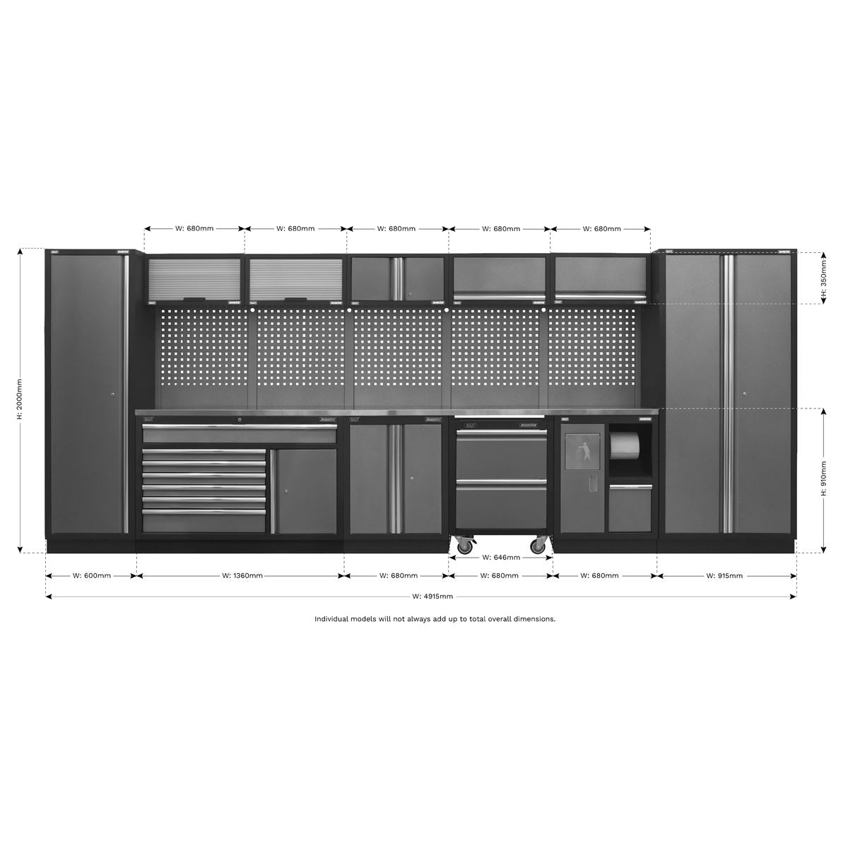 Sealey Superline PRO&reg; 4.9m Storage System - Stainless Worktop APMSSTACK15SS
