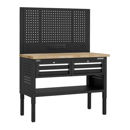 Sealey Modular Workbench with 4 Drawers Wooden Worktop 1265mm APMWB50COMBO2W