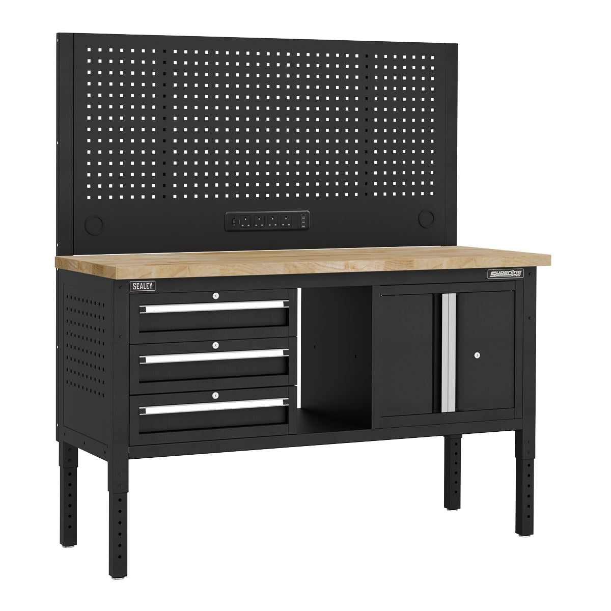 Sealey Modular Workbench 3 Drawer Cupboard Wooden Worktop 1525mm APMWB60COMBO2W