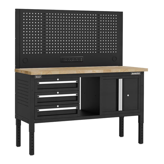 Sealey Modular Workbench 3 Drawer Cupboard Wooden Worktop 1525mm APMWB60COMBO2W