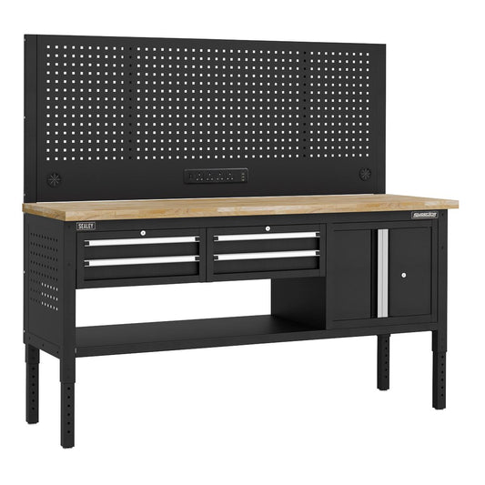 Sealey Modular Workbench 4 Drawer Cupboard Wooden Worktop 1830mm APMWB72COMBO1W