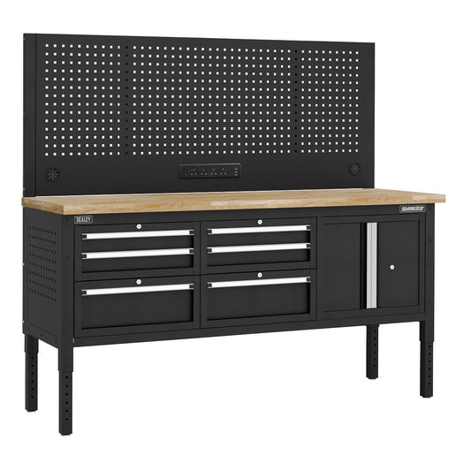 Sealey Modular Workbench 6 Drawer Cupboard Wooden Worktop 1830mm APMWB72COMBO2W