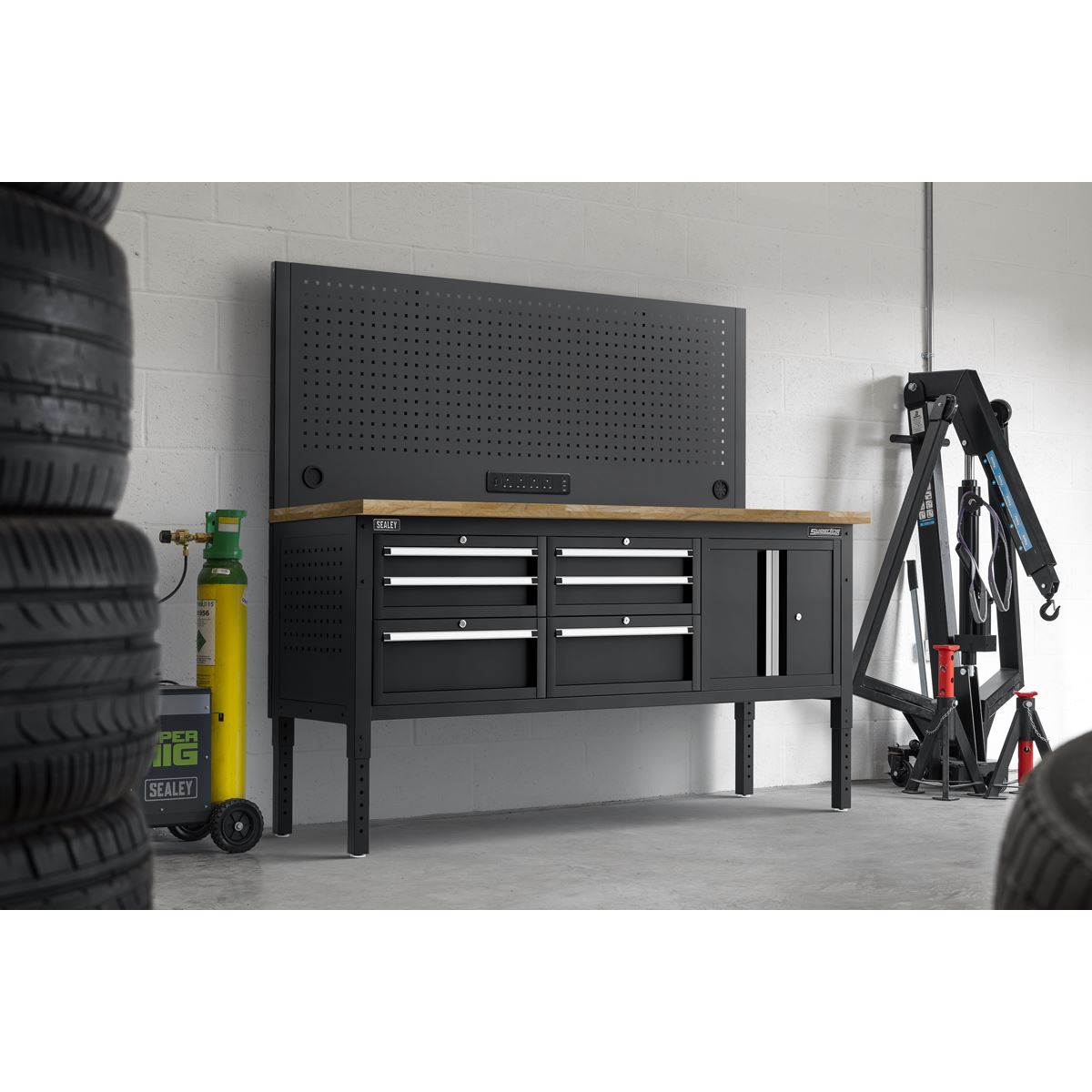 Sealey Modular Workbench 6 Drawer Cupboard Wooden Worktop 1830mm APMWB72COMBO2W
