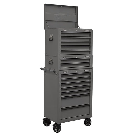 Sealey Grey Toolbox Combination 14 Drawer with Ball-Bearing Slides APSTACKTGR