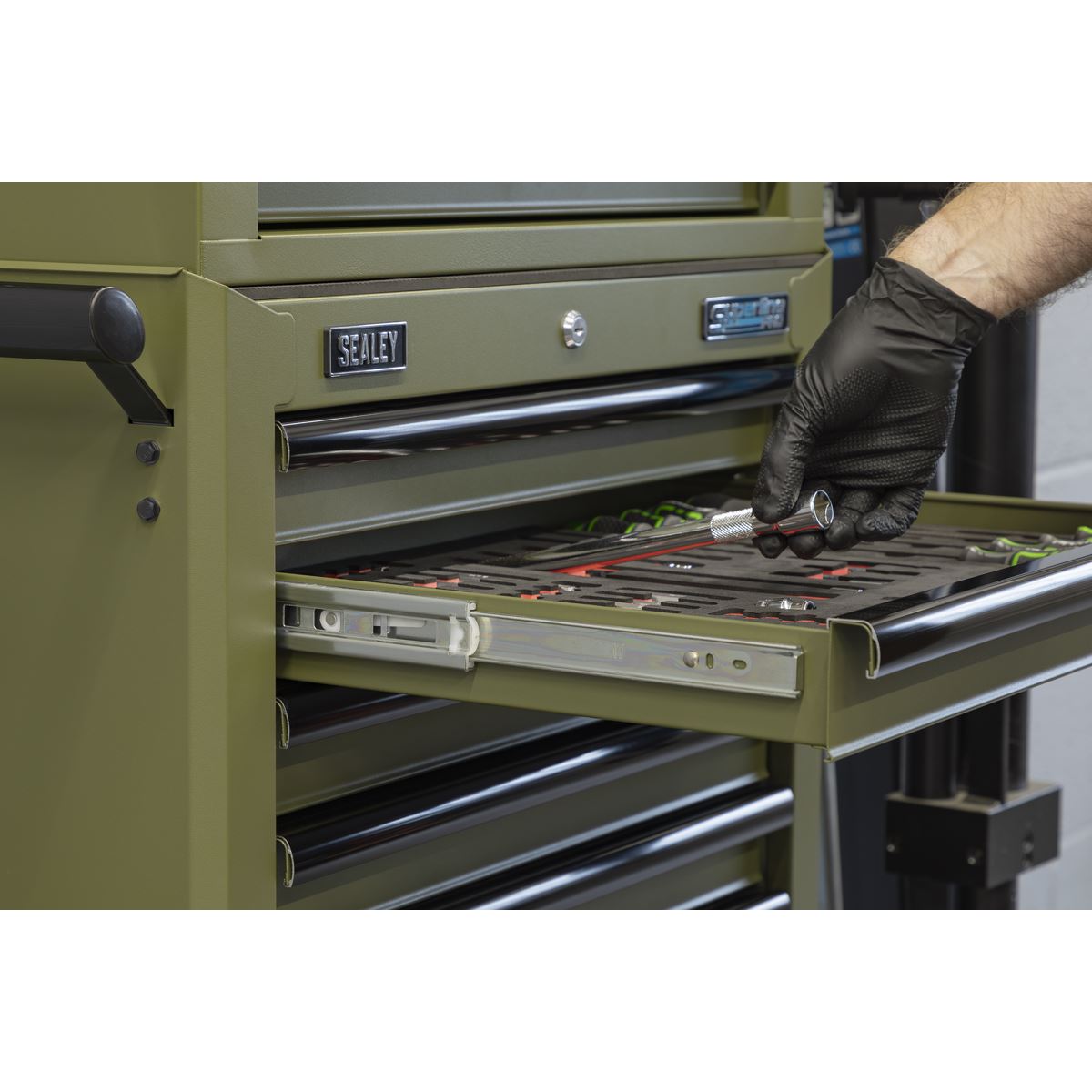 Sealey Superline PRO&reg; Topchest, Mid-Box Tool Chest & Rollcab Combination 14 Drawer - Khaki APSTACKTK