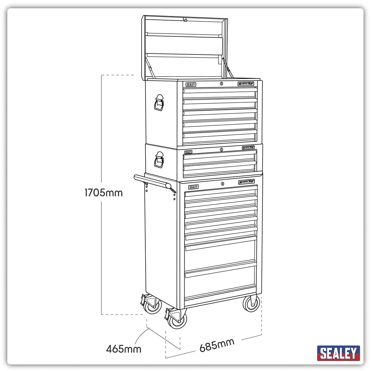 Sealey Topchest, Mid-Box & Rollcab Combination 14 Drawer with Ball-Bearing Slides - Orange APSTACKTO