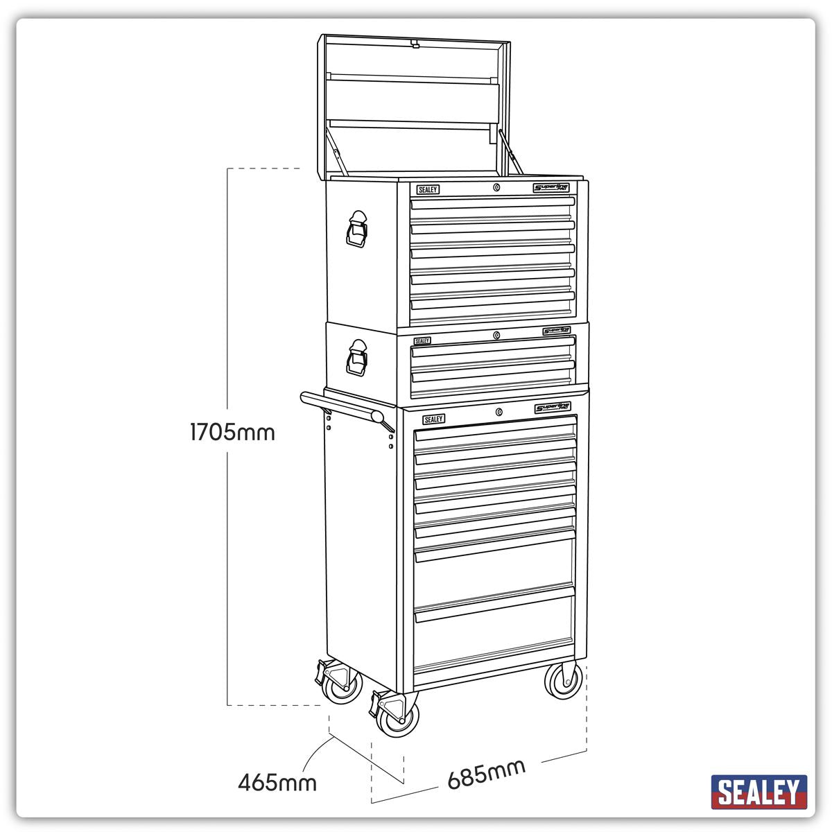 Sealey Topchest, Mid-Box & Rollcab Combination 14 Drawer with Ball-Bearing Slides - Red APSTACKTR
