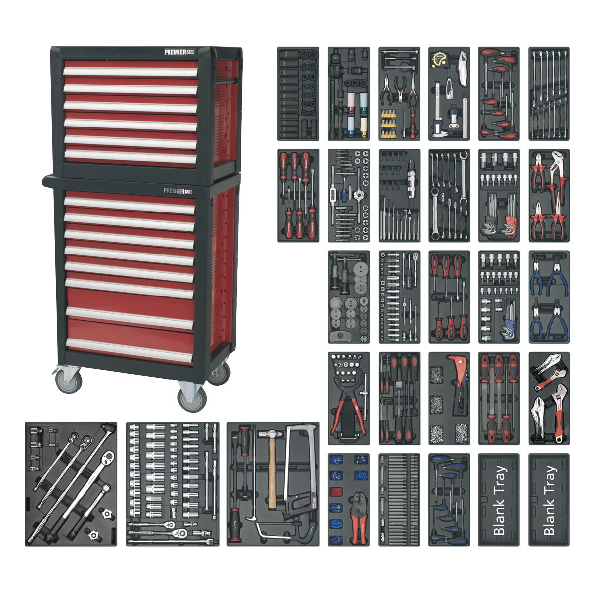 Sealey Topchest & Rollcab Combination 14 Drawer with Ball-Bearing Slides & 1233pc Tool Kit APTTC02