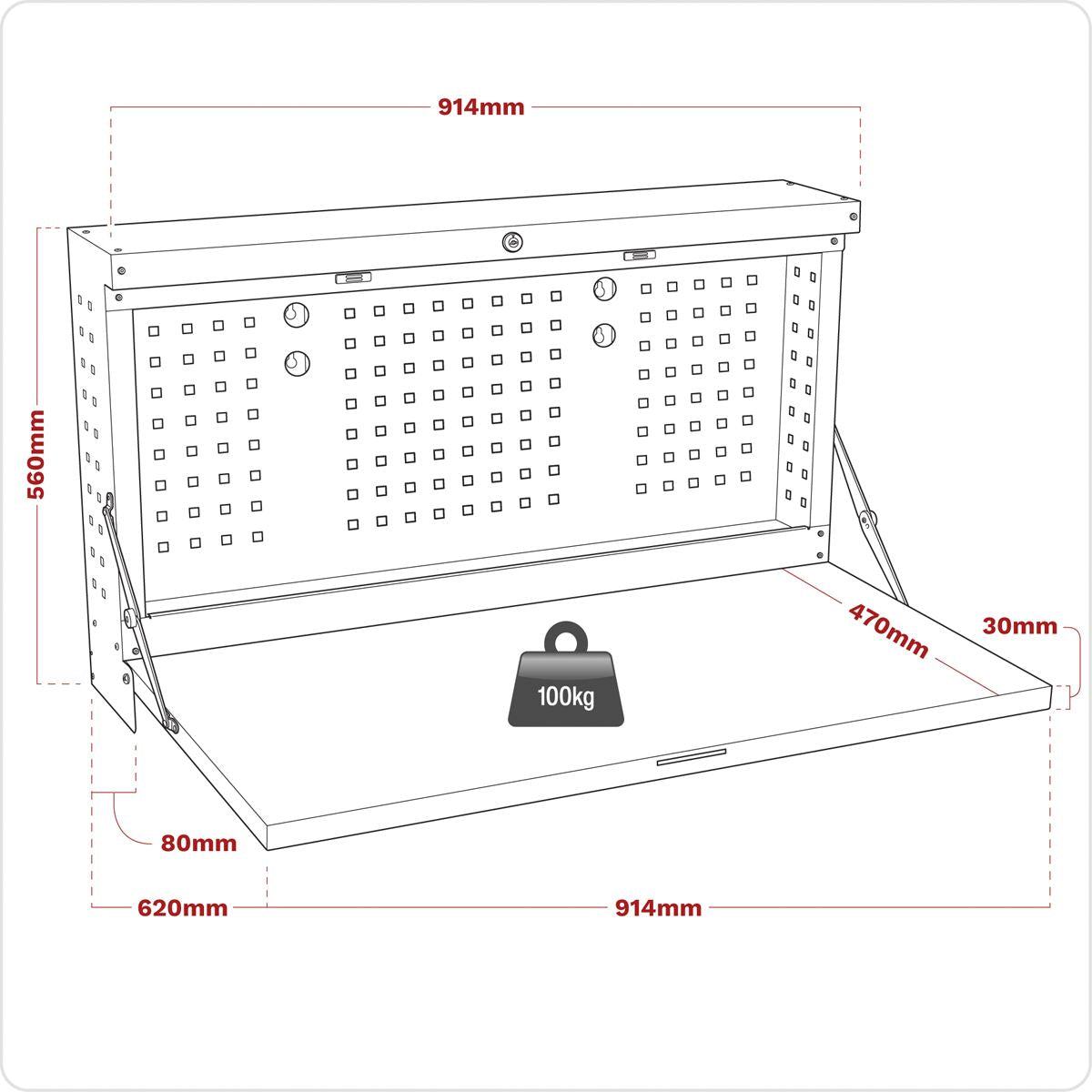 Sealey Wall Mounted Foldable Workbench 900mm APWMW01