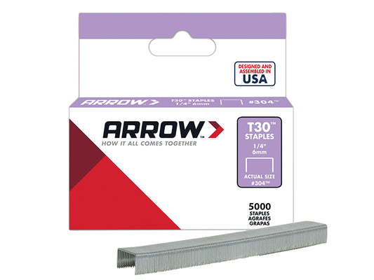 Arrow T30 Staples 304IP 6mm (1/4in) (Box 5040) ARR304IP