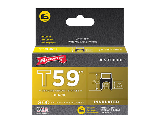 Arrow T59 Insulated Staples Black 6 x 8mm (Box 300) ARR591188BL