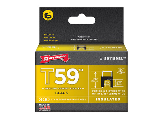 Arrow T59 Insulated Staples Black 8 x 8mm (Box 300) ARR591189BL