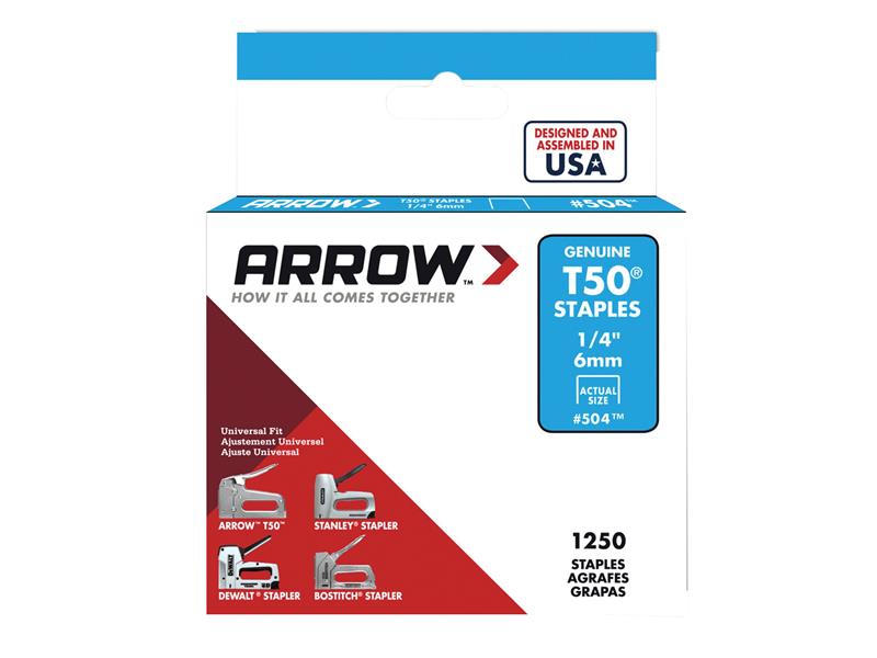 Arrow T50 Staples 6mm (1/4in) (Box 1250) ARRT5014S