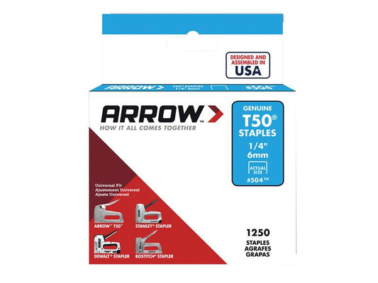 Arrow T50 Staples 6mm (1/4in) (Box 1250) ARRT5014S