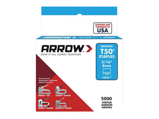 Arrow T50 Staples 8mm (5/16in) (Bulk Pack 5000) ARRT50516IP