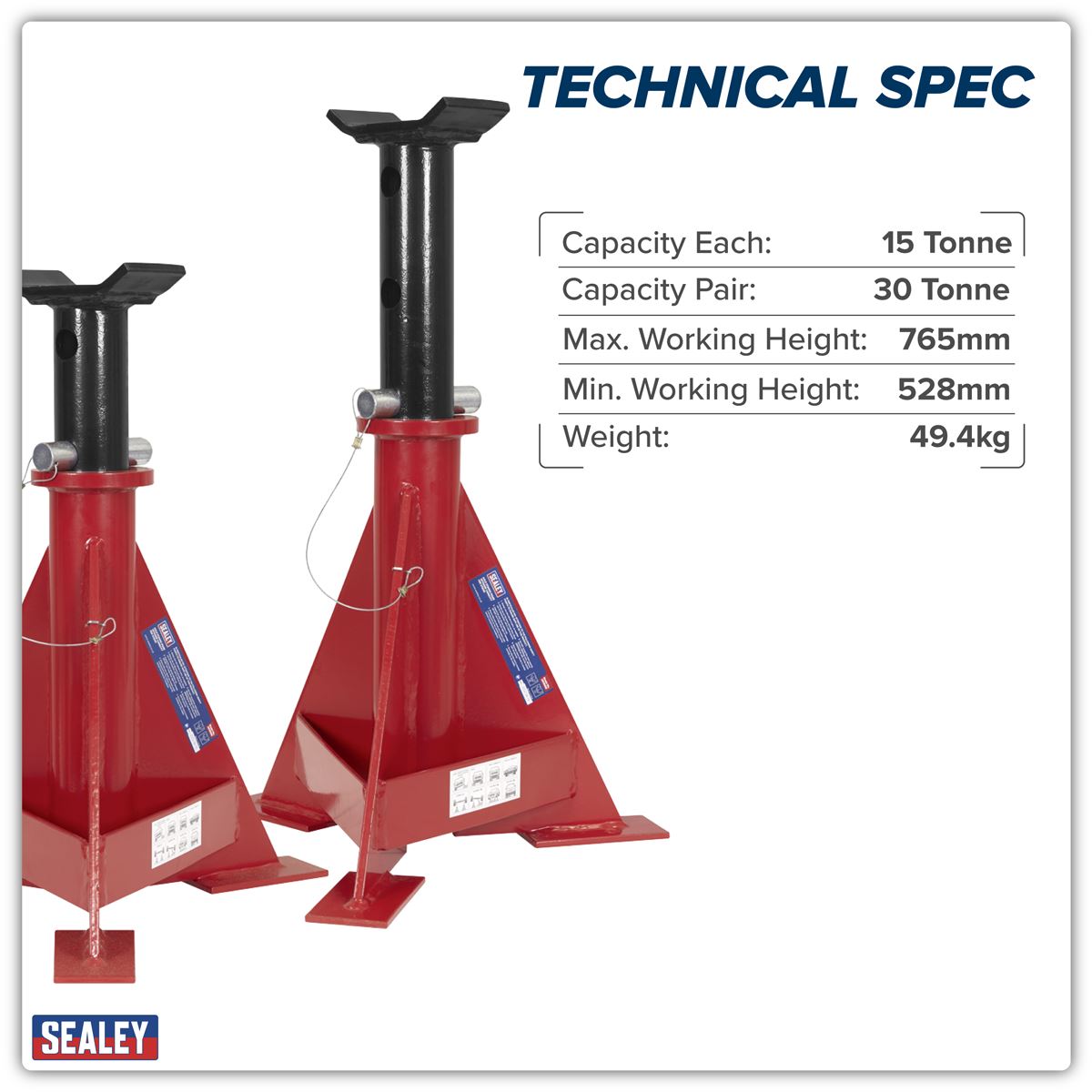 Sealey Axle Stands (Pair) 15 Tonne Capacity per Stand AS15000