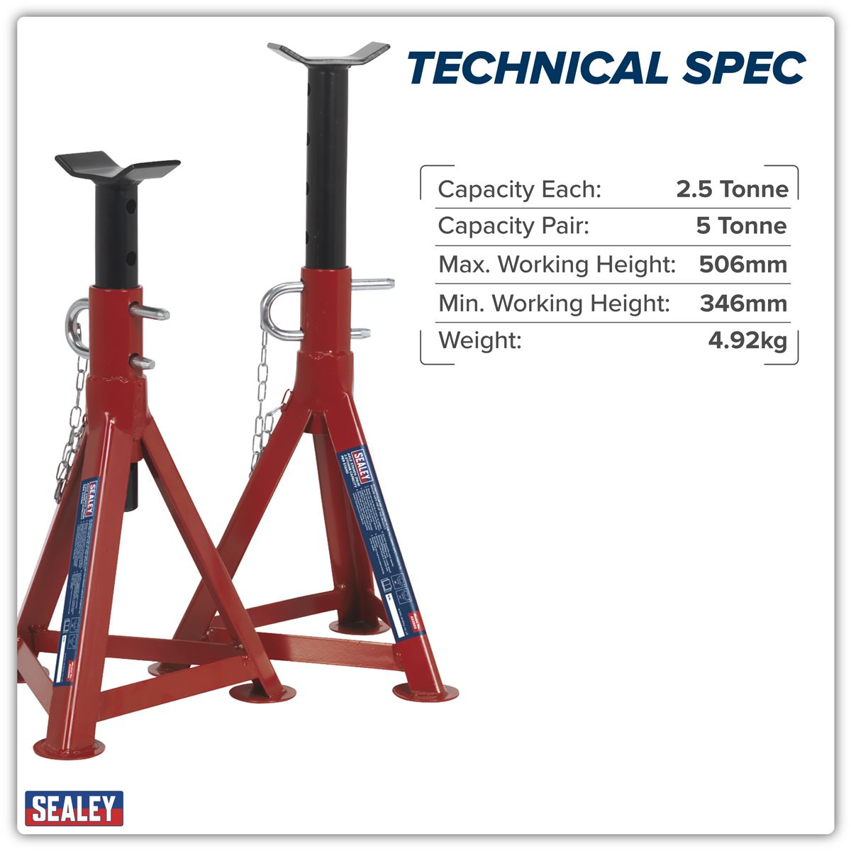 Sealey Axle Stands (Pair) 2.5 Tonne Capacity per Stand AS2500