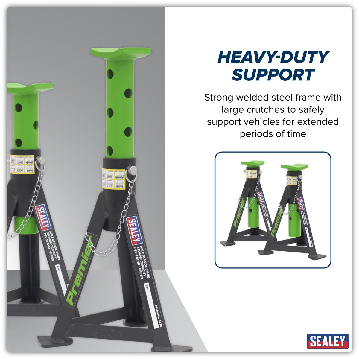 Sealey Axle Stands (Pair) 3 Tonne Capacity per Stand - Green AS3G