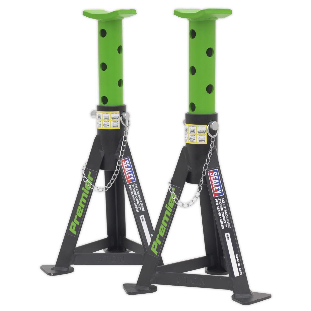 Sealey Axle Stands (Pair) 3 Tonne Capacity per Stand - Green AS3G