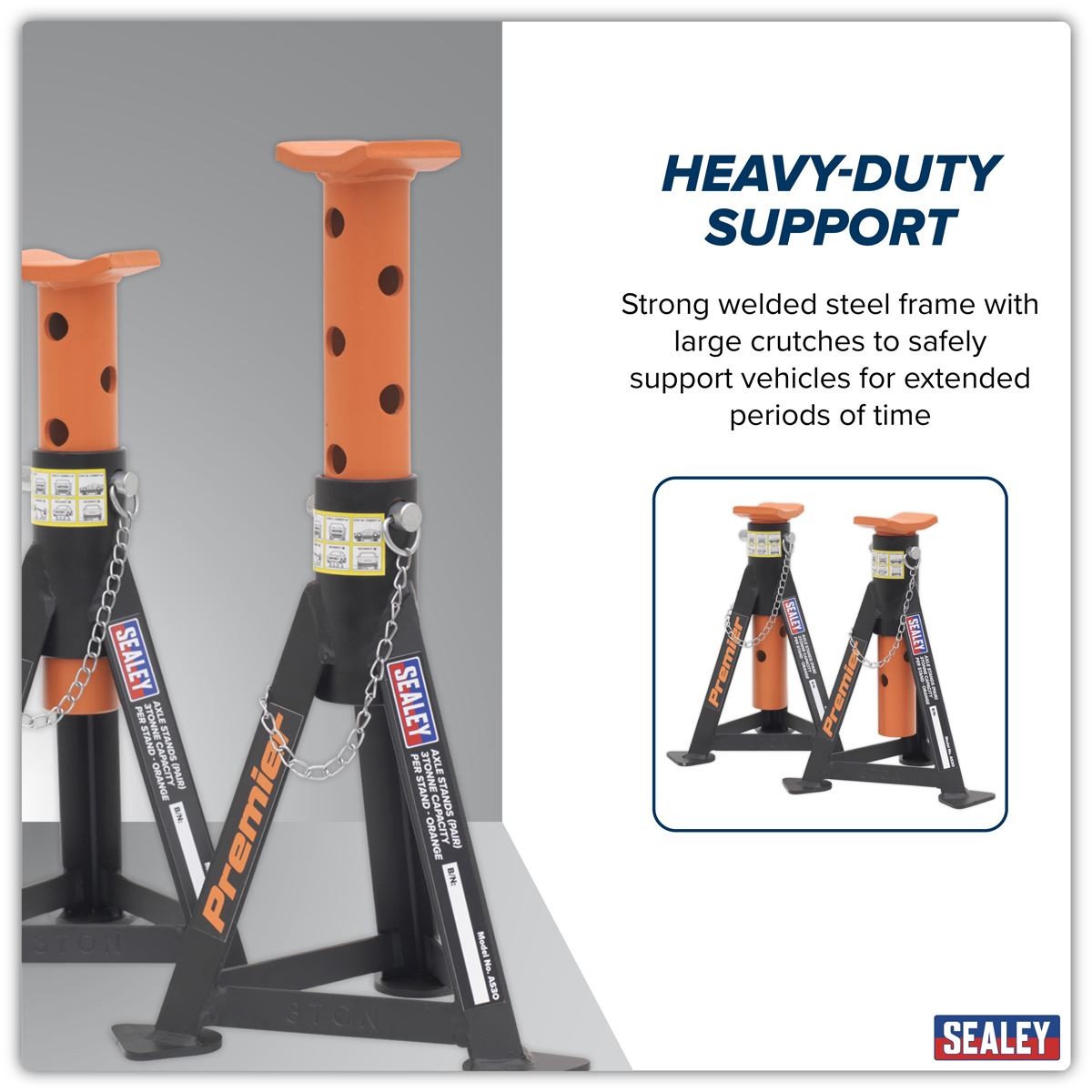 Sealey Axle Stands (Pair) 3 Tonne Capacity per Stand - Orange AS3O