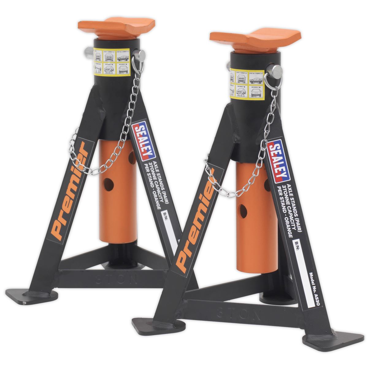 Sealey Axle Stands (Pair) 3 Tonne Capacity per Stand - Orange AS3O