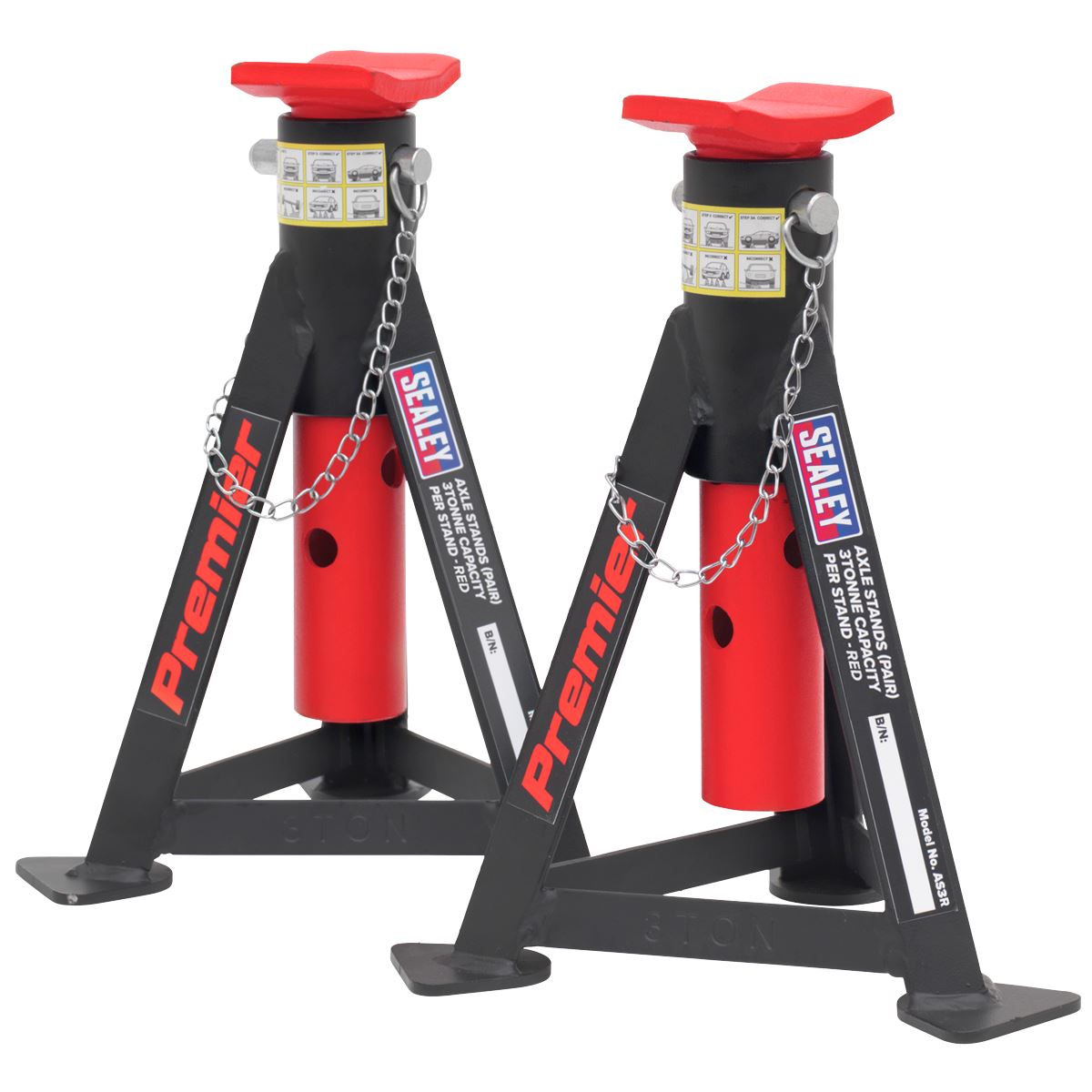 Sealey Axle Stands (Pair) 3 Tonne Capacity per Stand - Red AS3R
