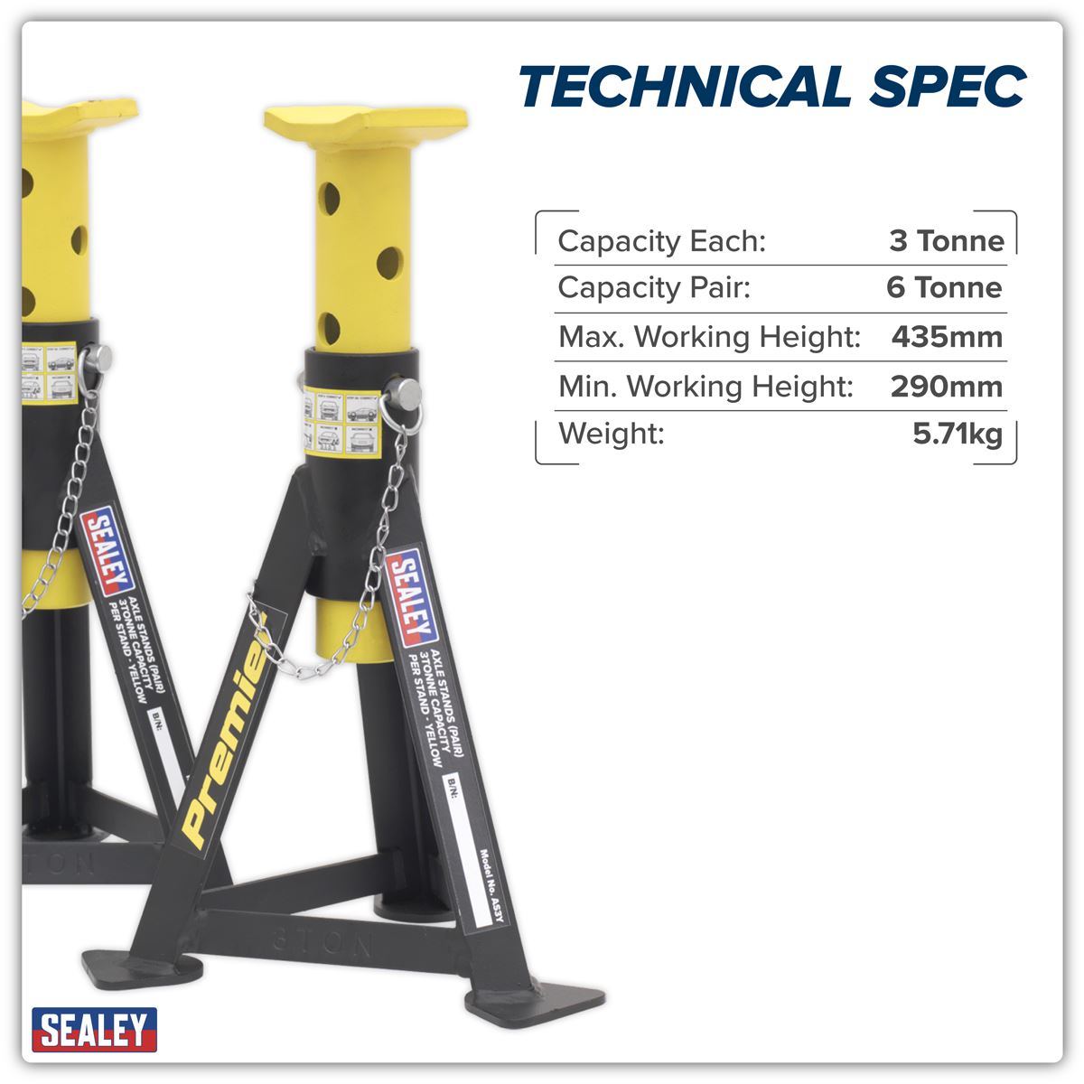 Sealey Axle Stands (Pair) 3 Tonne Capacity per Stand - Yellow AS3Y