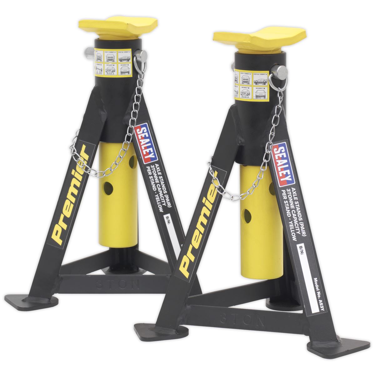 Sealey Axle Stands (Pair) 3 Tonne Capacity per Stand - Yellow AS3Y