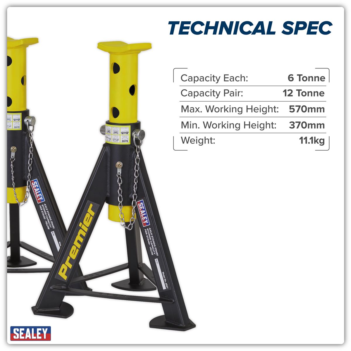 Sealey Axle Stands (Pair) 6 Tonne Capacity per Stand - Yellow AS6Y