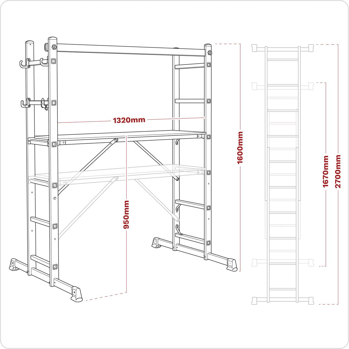 Sealey Aluminium Scaffold Ladder 4-Way EN 131 ASCL2