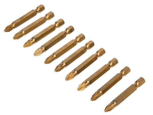 BlueSpot Tools Titanium Coated Screwdriver Bits PZ2 x 50mm (Pack 10) B/S14105