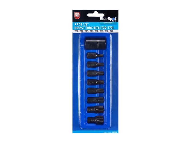 BlueSpot 1/2in Impact TORX Bit Set 9 Piece T30 To T70 B/S1498