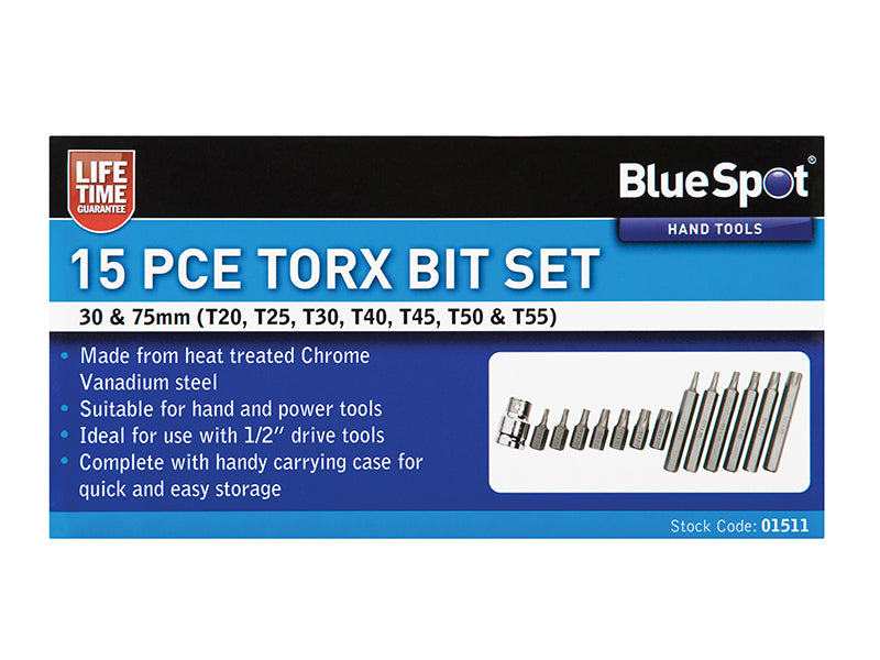BlueSpot Tools TORX Bit Set, 15 Piece B/S1511