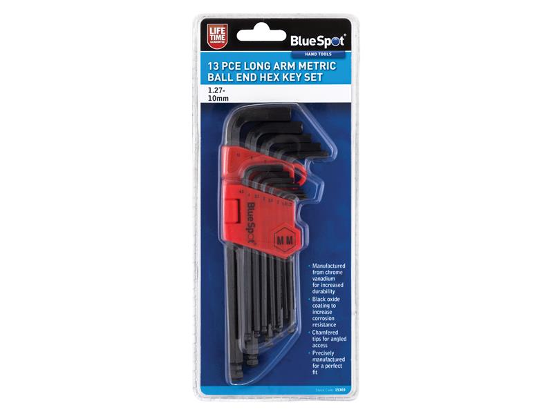 BlueSpot Tools Long Arm Ball End Hexagon Key Set, 13 Piece B/S15303