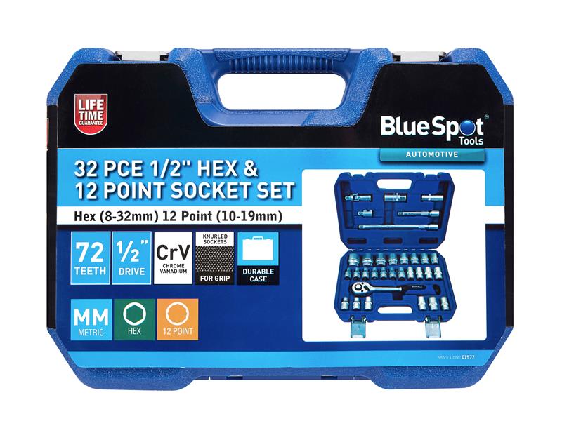 BlueSpot Metric Socket Set & Bit Set 1/2in & 1/4in 94 Piece Boxed B/S1579