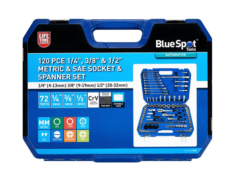 BlueSpot Metric Imperial Socket Set 1/2in 3/8in & 1/4in 120 Pieces B/S1583