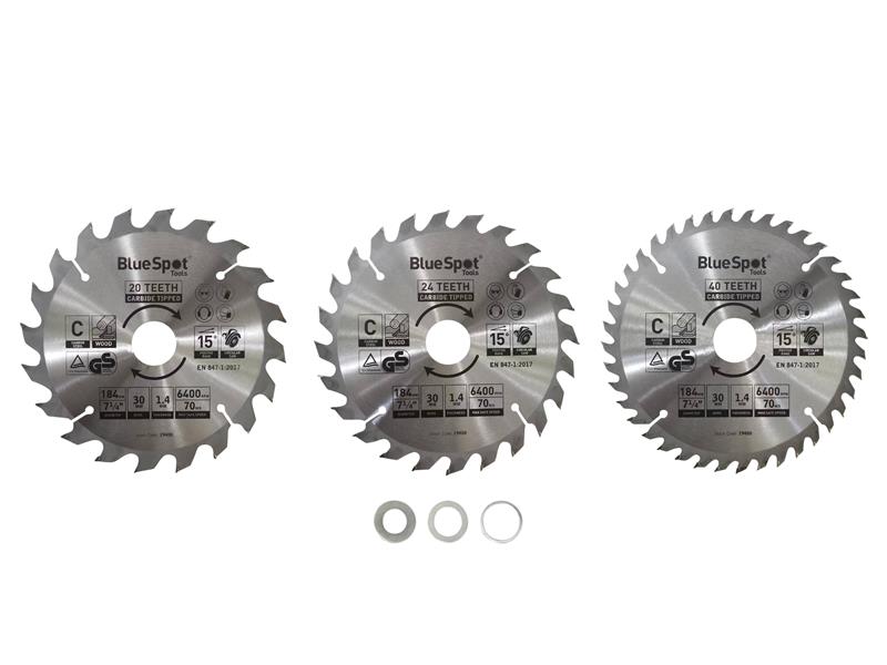 BlueSpot Tools Circular Saw Blade Set 184mm 3 Piece General Purpose B/S19400