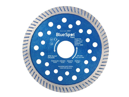 BlueSpot Turbo Cutting Disc 115 x 22mm Cuts Through Most Materials  B/S19537