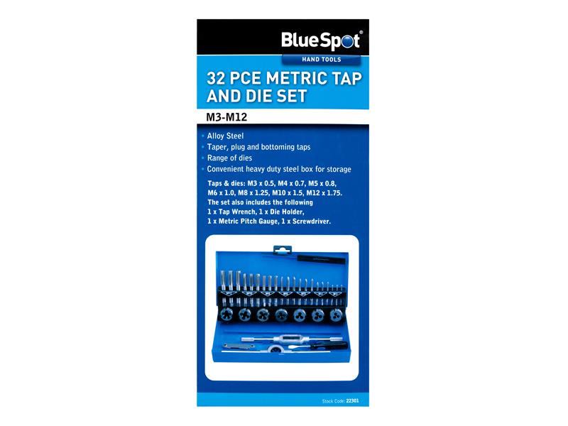 BlueSpot Tools Metric Tap and Die Set, 32 Piece B/S22301