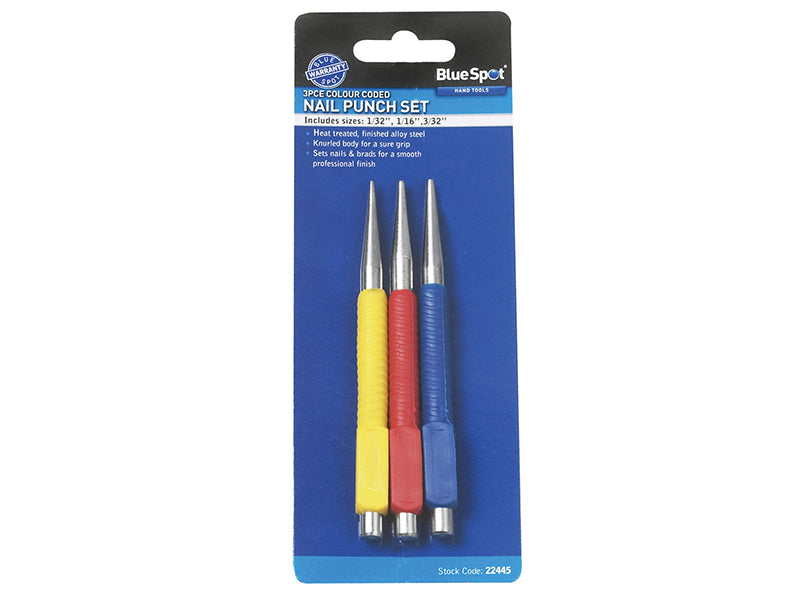 BlueSpot Tools Nail Punch Set, 3 Piece B/S22445