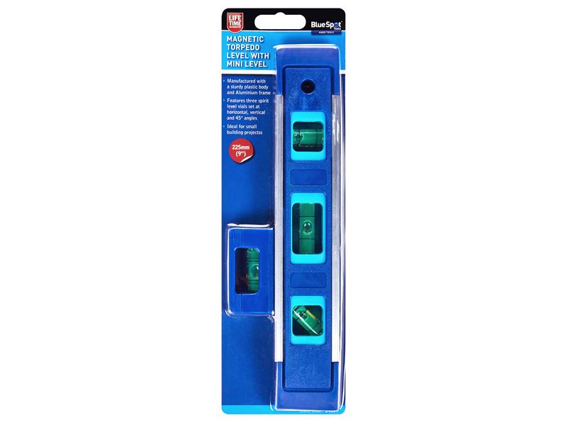 BlueSpot Tools Magnetic Torpedo Level 22.5cm with Magnetic Mini Level B/S34226