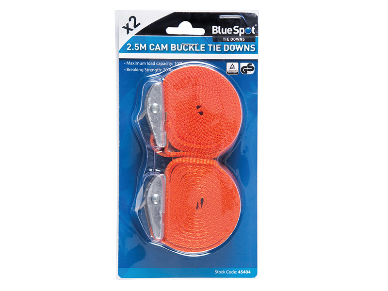 BlueSpot Tools Cam Buckle Tie-Down Straps Twin Pack 2.5m B/S45404